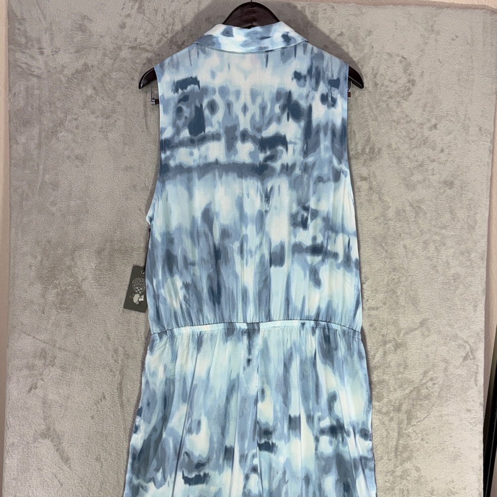 NWT Vince Camuto Blue Tie Dye Sleeveless Button Up Tie Front Jumpsuit Size XL - Picture 7 of 12